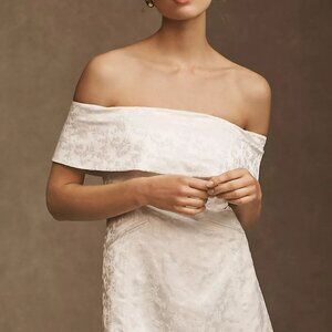 BHLDN - Ingrid Stretch Jacquard Off-The-Shoulder Mini Dress - Cream - Size M